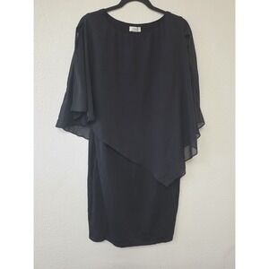 Pinup Fashion Dress 14W Black 3/4 Sleeve Midi Bodycon Chiffon Cape NWT